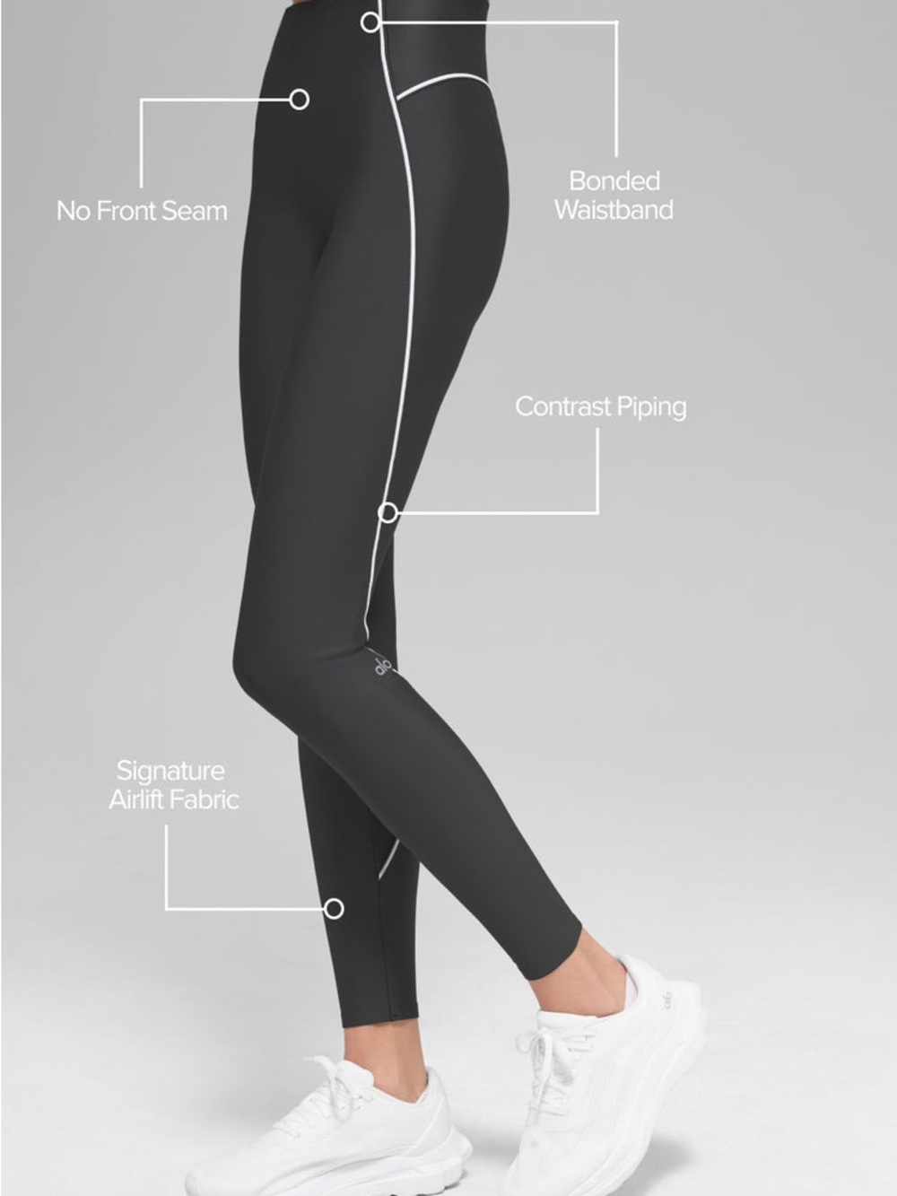 NWT Alo Airlift High Waist Haven Legging Medium Anthracite Gray White Piping